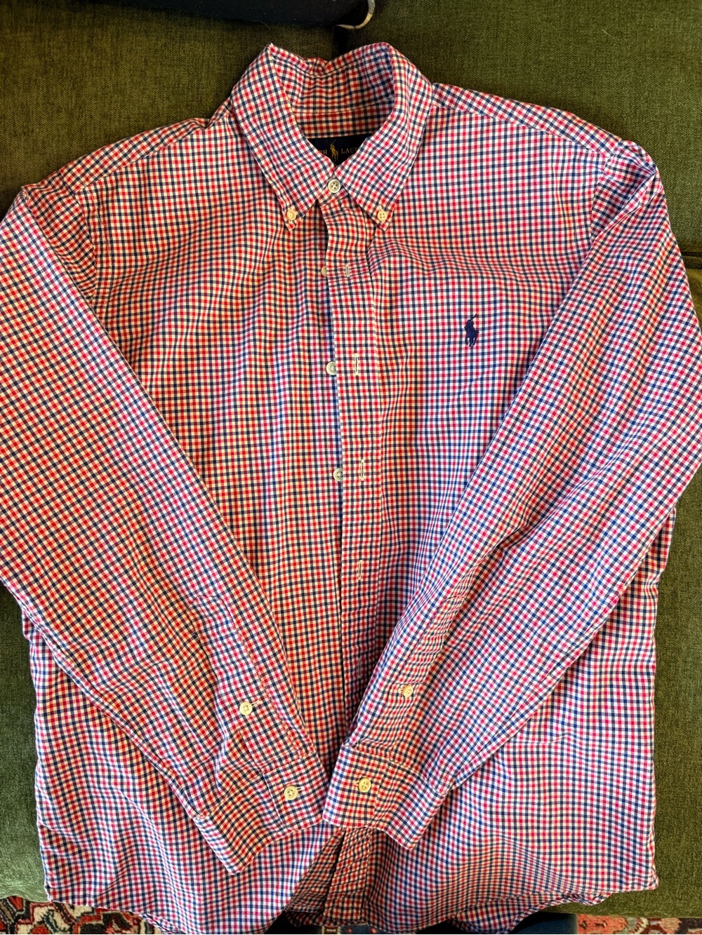 Ralph Lauren Red and Blue Gingham Men’s Button-Down Shirt